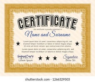 Orange Sample certificate or diploma. With guilloche pattern and background. Perfect design. Customizable, Easy to edit and change colors. 