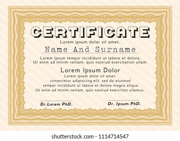 Orange Sample certificate or diploma. Lovely design. Customizable, Easy to edit and change colors. Complex background. 