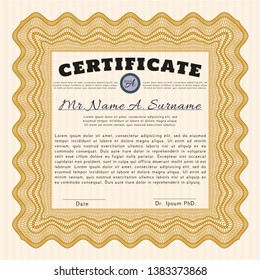 Orange Sample certificate or diploma. Modern design. With complex background. Detailed. 