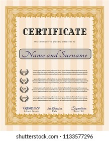 Orange Sample certificate or diploma. Money Pattern. With complex background. Detailed. 