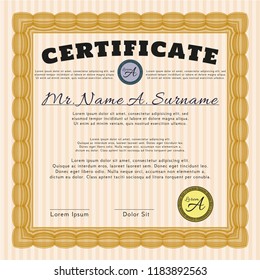 Orange Sample certificate or diploma. Money Pattern. Detailed. With quality background. 