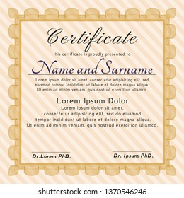 Orange Sample certificate or diploma. Money design. Printer friendly. Customizable, Easy to edit and change colors. 