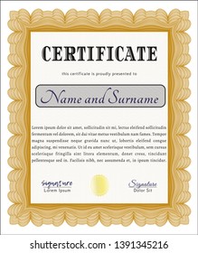 Orange Sample certificate or diploma. Money Pattern. With guilloche pattern. Detailed. 