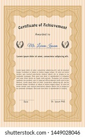 Orange Sample certificate or diploma. Money style design. Customizable, Easy to edit and change colors. Easy to print. 