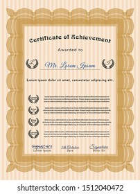 Orange Sample certificate or diploma. Nice design. With complex background. Vector illustration. 