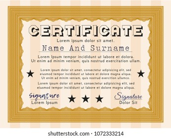  Orange Sample certificate or diploma. Perfect design. With complex background. Detailed. 