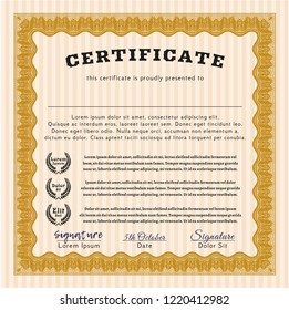 Orange Sample certificate or diploma. With quality background. Detailed. Money style design. 