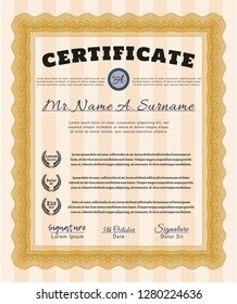 Orange Sample certificate or diploma. With quality background. Vector illustration. Nice design. 