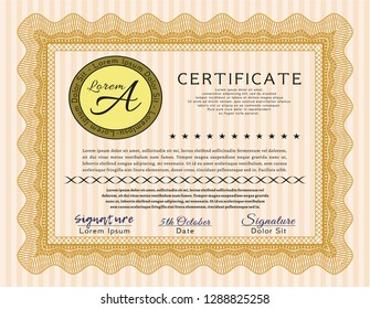 Orange Sample certificate or diploma. With quality background. Good design. Customizable, Easy to edit and change colors. 