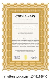 Orange Sample certificate or diploma. With quality background. Beauty design. Detailed. 