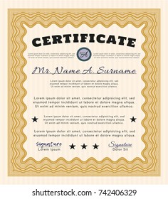 Orange Sample certificate or diploma. With quality background. Detailed. Retro design. 