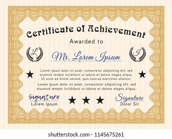 Orange Sample certificate or diploma. Sophisticated design. Customizable, Easy to edit and change colors. With complex linear background. 