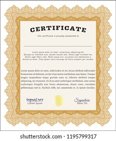 Orange Sample certificate or diploma. Superior design. Customizable, Easy to edit and change colors. With quality background. 