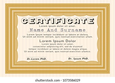  Orange Sample certificate or diploma. Vector illustration. With complex background. Artistry design. 