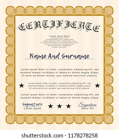 Orange Sample certificate or diploma. Vector illustration. With quality background. Artistry design. 