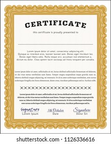 Orange Sample Certificate. Easy to print. Money Pattern design. Detailed. 
