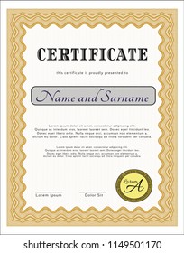 Orange Sample Certificate. Easy to print. Customizable, Easy to edit and change colors. Money style design. 