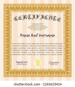Orange Sample Certificate. Easy to print. Superior design. Detailed. 