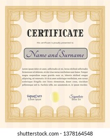 Orange Sample Certificate. Easy to print. Detailed. Retro design. 