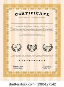 Orange Sample Certificate. Easy to print. Customizable, Easy to edit and change colors. Artistry design. 