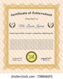Orange Sample Certificate. Easy to print. Detailed. Retro design. 