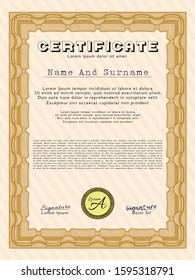 Orange Sample Certificate. Elegant design. With quality background. Detailed. 