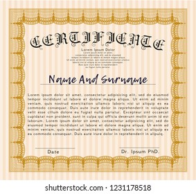 Orange Sample Certificate. Excellent design. Easy to print. Customizable, Easy to edit and change colors. 