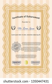 Orange Sample Certificate. Excellent design. With great quality guilloche pattern. Customizable, Easy to edit and change colors. 
