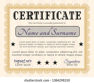 Orange Sample Certificate. Excellent design. Detailed. With linear background. 