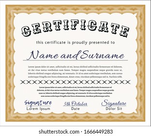 Orange Sample Certificate. Excellent design. With complex background. Vector illustration. 