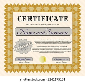Orange Sample Certificate.  Excellent design.  Printer friendly.  Customizable, Easy to edit and change colors. 