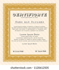Orange Sample Certificate. With great quality guilloche pattern. Artistry design. Customizable, Easy to edit and change colors. 