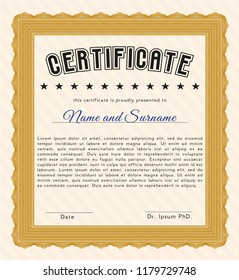 Orange Sample Certificate. With great quality guilloche pattern. Customizable, Easy to edit and change colors. Perfect design. 