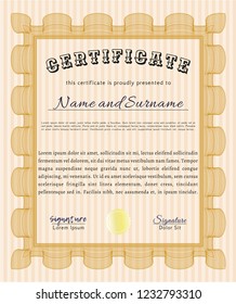 Orange Sample Certificate. With great quality guilloche pattern. Money Pattern. Customizable, Easy to edit and change colors. 