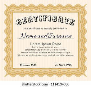 Orange Sample Certificate. With guilloche pattern and background. Customizable, Easy to edit and change colors. Money Pattern. 