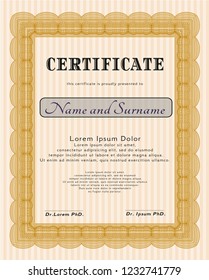 Orange Sample Certificate. With guilloche pattern. Money style design. Customizable, Easy to edit and change colors. 