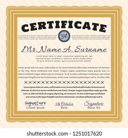 Orange Sample Certificate. With guilloche pattern. Customizable, Easy to edit and change colors. Modern design. 