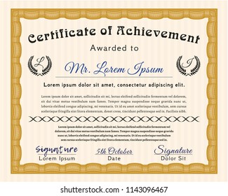 Orange Sample Certificate. With linear background. Vector illustration. Money style design. 