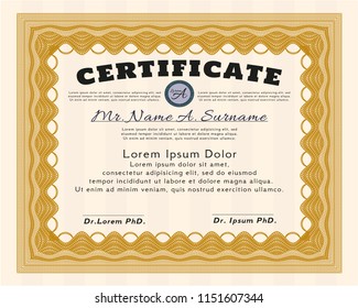 Orange Sample Certificate. With linear background. Superior design. Vector illustration. 