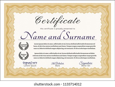 Orange Sample Certificate. Lovely design. Customizable, Easy to edit and change colors. With guilloche pattern. 
