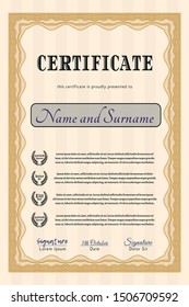 Orange Sample Certificate. Lovely design. With quality background. Vector illustration. 