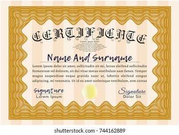 Orange Sample Certificate. Lovely design. With background. Detailed. 