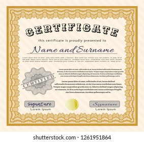 Orange Sample Certificate. Modern design. With complex background. Vector illustration. 