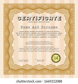 Orange Sample Certificate. Modern design. With complex background. Vector illustration. 