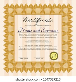 Orange Sample Certificate. Money design. With linear background. Vector illustration. 