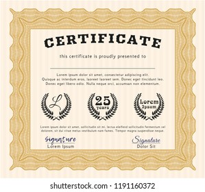 Orange Sample Certificate. Nice design. With guilloche pattern. Customizable, Easy to edit and change colors. 