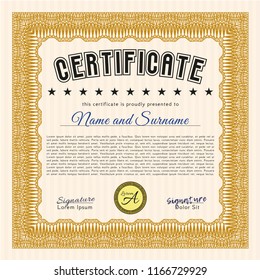 Orange Sample Certificate. Perfect design. Customizable, Easy to edit and change colors. With guilloche pattern and background. 