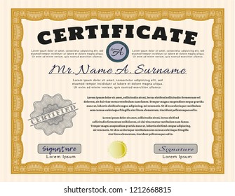 Orange Sample Certificate. Perfect design. Detailed. Easy to print. 