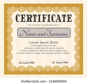 Orange Sample Certificate. Printer friendly. Elegant design. Vector illustration. 