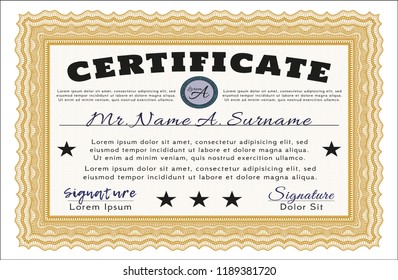 Orange Sample Certificate. Printer friendly. Money design. Customizable, Easy to edit and change colors. 